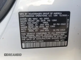 2021 Volkswagen Atlas SEL Premium R-Line with VIN 1V2FE2CA0MC210645, listed as a Copart auction lot 73636864 with Not provided miles and Salvage title. Bid and sale history available at DreamBid. Image 14.
