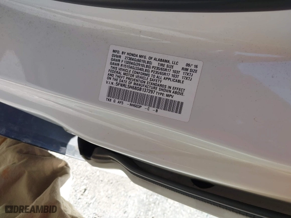 2016 Honda Odyssey EX-L with VIN 5FNRL5H68GB137297, listed as a IAAI auction lot 41925641 with 113,665 mi miles. Bid and sale history available at carsss.com. Image 9.