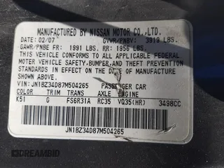 2007 Nissan 350Z Enthusiast z VIN JN1BZ34D87M504265, wystawiony jako Copart lot #56251655 z przebiegiem 141 350 mil mil oraz Szkoda całkowita • Salvage title. Historia ofert i sprzedaży dostępna na DreamBid. Obrazek 12.