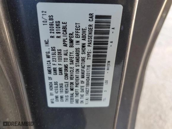 2013 Honda Accord Cpe EX-L with VIN 1HGCT1B84DA001716, listed as a Copart auction lot 46431605 with 98,823 mi miles and Salvage Title. Bid and sale history available at carsss.com. Image 12.