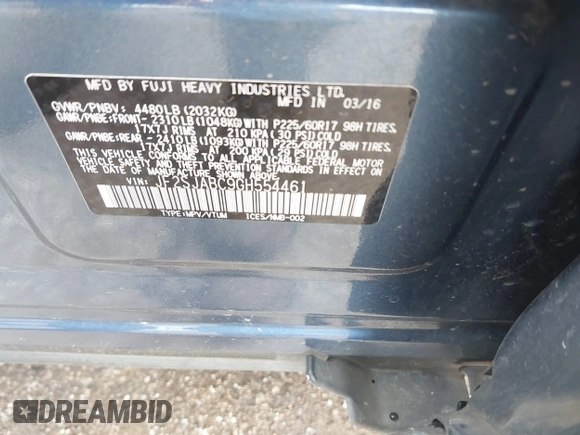 2016 Subaru Forester 2.5i with VIN JF2SJABC9GH554461, listed as a IAAI auction lot 42540211 with 66,139 mi miles and . Bid and sale history available at DreamBid. Image 9.