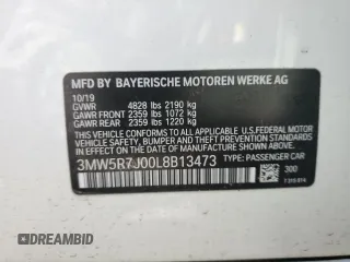 2020 BMW 3 Series 330i xDrive with VIN 3MW5R7J00L8B13473, listed as a Copart auction lot 47280485 with 0 mi miles and Salvage Title. Bid and sale history available at carsss.com. Image 14.