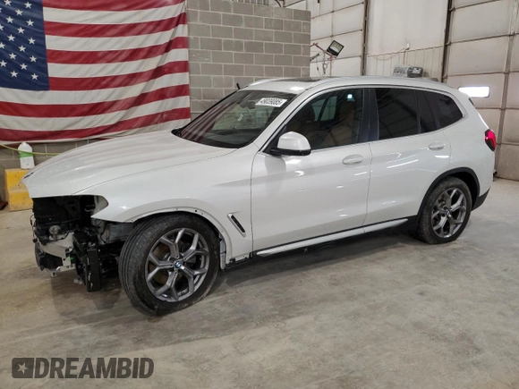 2023 BMW X3 xDrive30i with VIN 5UX53DP04P9R53681, listed as a Copart auction lot 49039085 with 20,855 mi miles and Salvage Title. Bid and sale history available at carsss.com. Image 1.