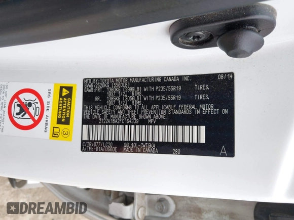 2015 Lexus RX 350 with VIN 2T2ZK1BA2FC164339, listed as a IAAI auction lot 41365120 with Not provided miles and . Bid and sale history available at DreamBid. Image 9.
