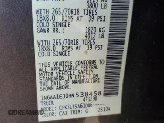 2017 Nissan Titan SV z VIN 1N6AA1EJ0HN538458, wystawiony jako Copart lot #47475775 z przebiegiem 139 224 mil mil oraz Szkoda całkowita • Salvage title. Historia ofert i sprzedaży dostępna na DreamBid. Obrazek 13.