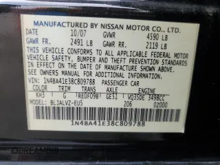 2008 Nissan Maxima SE with VIN 1N4BA41E38C809788, listed as a Copart auction lot 55996735 with Not provided miles and Salvage title. Bid and sale history available at DreamBid. Image 12.