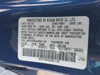 2020 Infiniti Q60 Luxe with VIN JN1EV7EK0LM341134, listed as a IAAI auction lot 41635945 with 37,476 mi miles and . Bid and sale history available at carsss.com. Image 9.