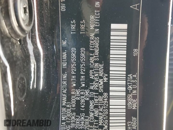2016 Toyota Sequoia Platinum with VIN 5TDDW5G17GS129498, listed as a Copart auction lot 89099455 with 0 mi miles and Salvage Title. Bid and sale history available at carsss.com. Image 14.