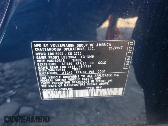 2018 Volkswagen Atlas SE with VIN 1V2KR2CA1JC505493, listed as a Copart auction lot 62057515 with 96,795 mi miles and Salvage title. Bid and sale history available at DreamBid. Image 13.