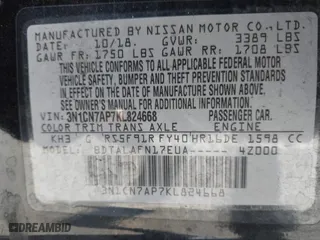 2019 Nissan Versa Sedan SV with VIN 3N1CN7AP7KL824668, listed as a IAAI auction lot 41259264 with 99,414 mi miles. Bid and sale history available at carsss.com. Image 9.