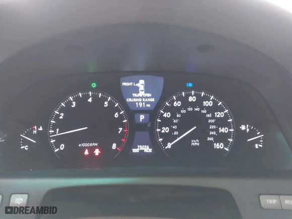 2007 Lexus LS 460 with VIN JTHBL46F675043188, listed as a IAAI auction lot 41933664 with 75,026 mi miles. Bid and sale history available at carsss.com. Image 7.