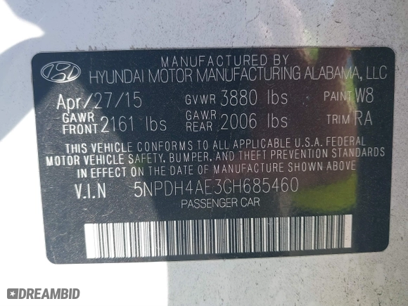 2016 Hyundai Elantra GL with VIN 5NPDH4AE3GH685460, listed as a IAAI auction lot 41674411 with 89,409 mi miles. Bid and sale history available at carsss.com. Image 9.
