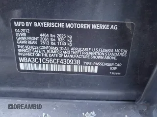 2012 BMW 3 Series 328i with VIN WBA3C1C56CF430938, listed as a IAAI auction lot 41749278 with Not provided miles and . Bid and sale history available at DreamBid. Image 9.