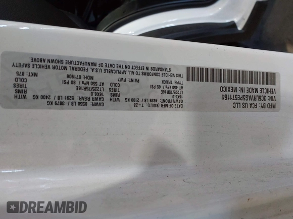 2023 Ram ProMaster Cargo with VIN 3C6LRVAG5PE571164, listed as a IAAI auction lot 41202787 with 5,503 mi miles and . Bid and sale history available at DreamBid. Image 9.