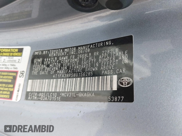 2008 Toyota Solara SE z VIN 4T1FA38P58U156285, wystawiony jako IAAI lot #41553837 z przebiegiem 114 391 mil mil oraz . Historia ofert i sprzedaży dostępna na DreamBid. Obrazek 9.