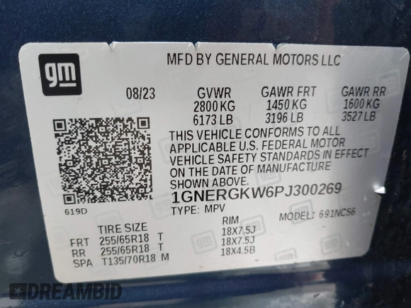 2023 Chevrolet Traverse LT Cloth with VIN 1GNERGKW6PJ300269, listed as a IAAI auction lot 41491965 with 39,052 mi miles and . Bid and sale history available at DreamBid. Image 9.
