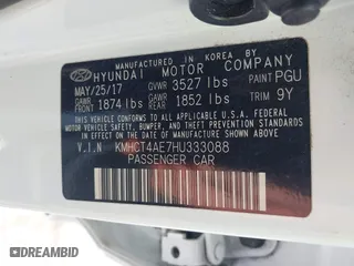 2017 Hyundai Accent SE with VIN KMHCT4AE7HU333088, listed as a IAAI auction lot 41489380 with 62,091 mi miles. Bid and sale history available at carsss.com. Image 9.