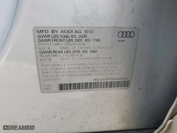 2014 Audi Q5 Premium Plus with VIN WA1LFAFP6EA048460, listed as a Copart auction lot 50043484 with 130,278 mi miles and Clean Title. Bid and sale history available at carsss.com. Image 12.