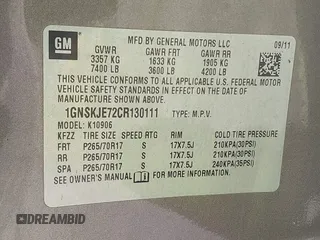 2012 Chevrolet Suburban LT with VIN 1GNSKJE72CR130111, listed as a IAAI auction lot 42699365 with 216,827 mi miles and . Bid and sale history available at DreamBid. Image 9.