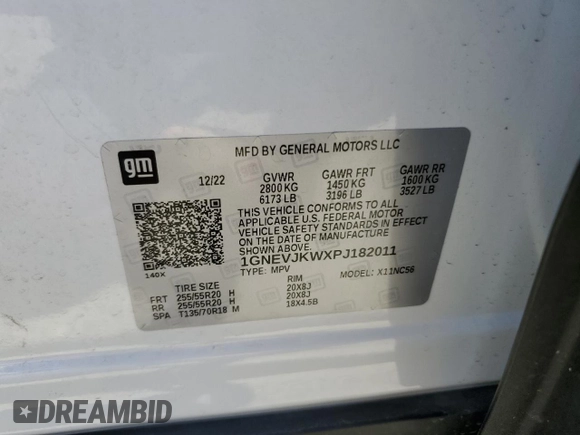 2023 Chevrolet Traverse RS z VIN 1GNEVJKWXPJ182011, wystawiony jako Copart lot #58865275 z przebiegiem 27 110 mil mil oraz Szkoda całkowita • Salvage title. Historia ofert i sprzedaży dostępna na DreamBid. Obrazek 14.