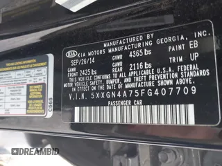 2015 Kia Optima EX с VIN 5XXGN4A75FG407709, выставлен на аукционе IAAI как лот 42415144 с пробегом 129 204 миль миль и . История ставок и продаж доступна на DreamBid. Изображение 9.