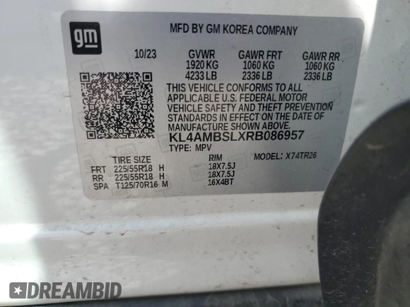 2024 Buick Encore GX Preferred z VIN KL4AMBSLXRB086957, wystawiony jako Copart lot #51653835 z przebiegiem 36 337 mil mil oraz Szkoda całkowita • Salvage title. Historia ofert i sprzedaży dostępna na DreamBid. Obrazek 15.