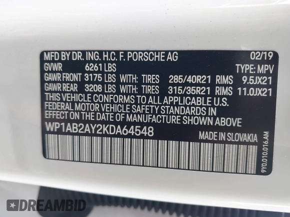 2019 Porsche Cayenne S z VIN WP1AB2AY2KDA64548, wystawiony jako IAAI lot #42316649 z przebiegiem 28 110 mil mil oraz . Historia ofert i sprzedaży dostępna na DreamBid. Obrazek 9.