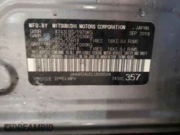 2020 Mitsubishi Outlander Sport ES 2.0 with VIN JA4AR3AU5LU008504, listed as a Copart auction lot 43736945 with 28,634 mi miles and Salvage Title. Bid and sale history available at carsss.com. Image 15.