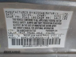 2024 Nissan Sentra SV with VIN 3N1AB8CV4RY347793, listed as a IAAI auction lot 41904205 with 9,196 mi miles. Bid and sale history available at carsss.com. Image 9.