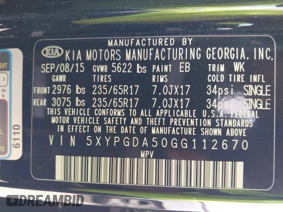 2016 Kia Sorento LX z VIN 5XYPGDA50GG112670, wystawiony jako IAAI lot #42170870 z przebiegiem 165 053 mil mil oraz . Historia ofert i sprzedaży dostępna na DreamBid. Obrazek 9.