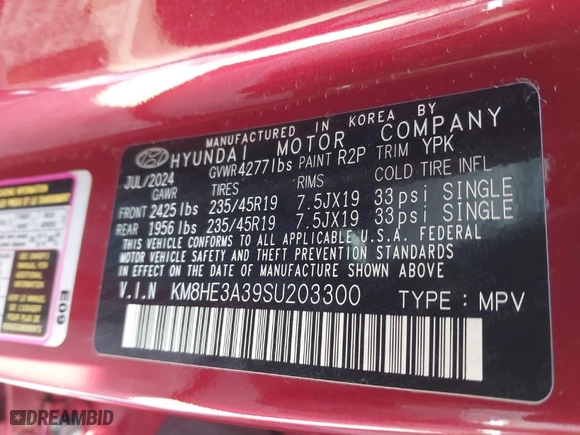 2025 Hyundai Kona Limited with VIN KM8HE3A39SU203300, listed as a IAAI auction lot 41652609 with 4,395 mi miles. Bid and sale history available at carsss.com. Image 9.