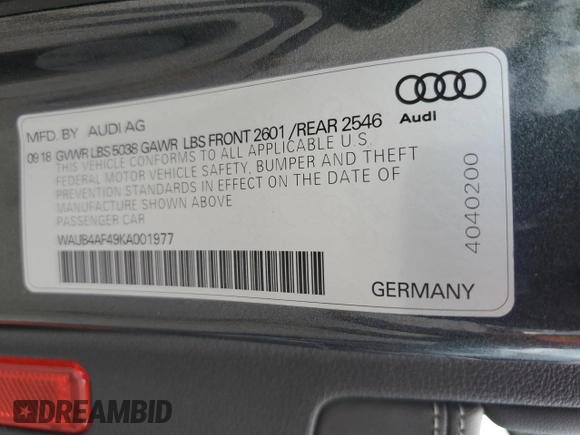 2019 Audi S4 Premium Plus with VIN WAUB4AF49KA001977, listed as a Copart auction lot 71364384 with 34,084 mi miles and Salvage Title. Bid and sale history available at carsss.com. Image 13.