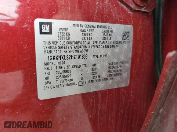 2017 GMC Acadia Denali with VIN 1GKKNXLS2HZ191898, listed as a Copart auction lot 61416285 with 160,616 mi miles and Clean title. Bid and sale history available at DreamBid. Image 13.