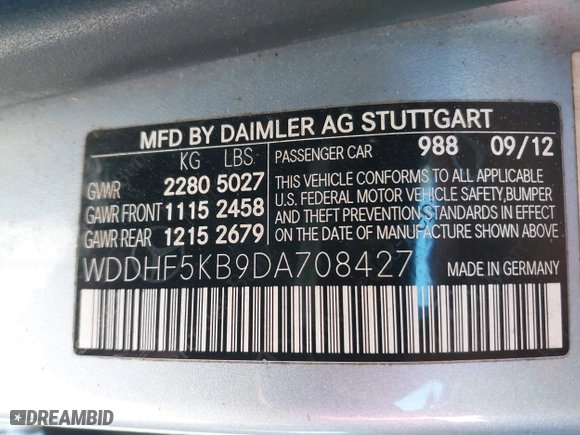 2013 Mercedes-Benz E-Class E 350 Luxury with VIN WDDHF5KB9DA708427, listed as a IAAI auction lot 41853672 with 164,477 mi miles. Bid and sale history available at carsss.com. Image 9.