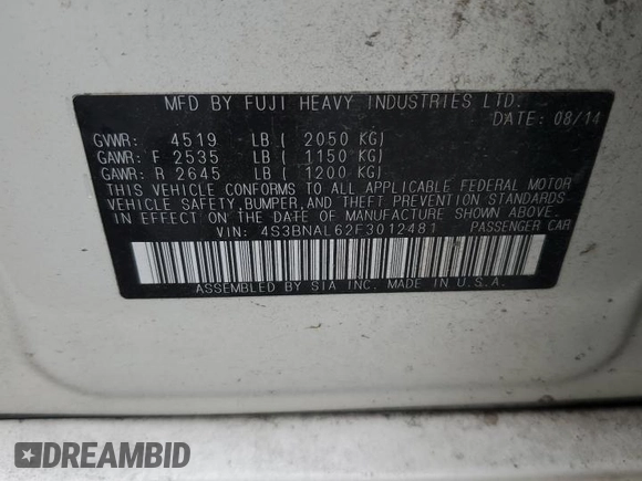 2015 Subaru Legacy Limited z VIN 4S3BNAL62F3012481, wystawiony jako Copart lot #64281365 z przebiegiem 166 888 mil mil oraz Szkoda całkowita • Salvage title. Historia ofert i sprzedaży dostępna na DreamBid. Obrazek 13.