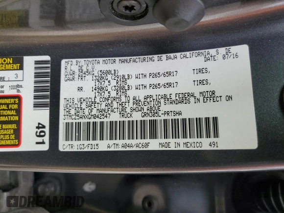 2016 Toyota Tacoma SR with VIN 3TMCZ5ANXGM042547, listed as a Copart auction lot 52010905 with 105,546 mi miles and Salvage Title. Bid and sale history available at carsss.com. Image 13.