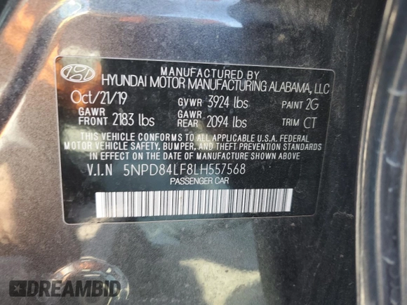 2020 Hyundai Elantra SEL with VIN 5NPD84LF8LH557568, listed as a Copart auction lot 50467455 with 72,865 mi miles and Salvage Title. Bid and sale history available at DreamBid. Image 14.