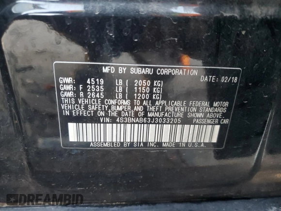 2018 Subaru Legacy z VIN 4S3BNAB63J3033205, wystawiony jako Copart lot #86016894 z przebiegiem 133 940 mil mil oraz Szkoda całkowita • Salvage title. Historia ofert i sprzedaży dostępna na DreamBid. Obrazek 13.