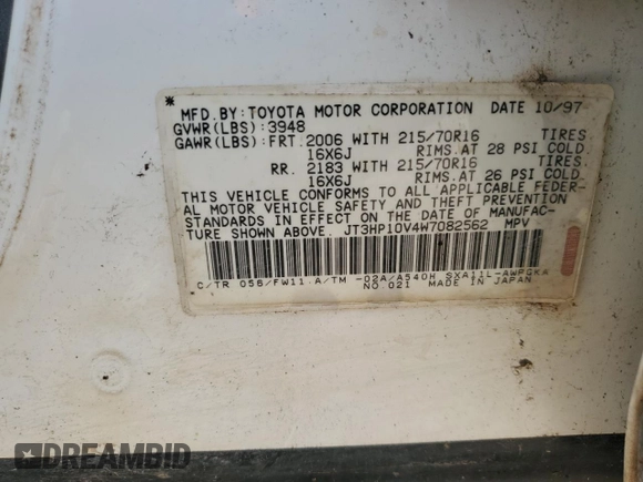 1998 Toyota RAV4 with VIN JT3HP10V4W7082562, listed as a Copart auction lot 63044845 with 146,328 mi miles and Clean title. Bid and sale history available at DreamBid. Image 13.