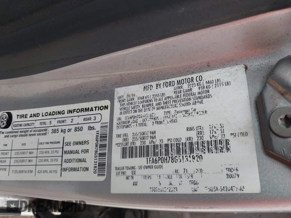 2016 Ford Fusion SE with VIN 1FA6P0H78G5131820, listed as a IAAI auction lot 42007633 with 200,863 mi miles. Bid and sale history available at carsss.com. Image 9.