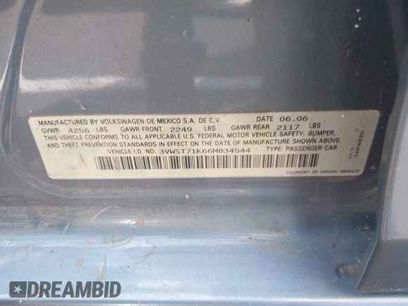 2006 Volkswagen Jetta 1.9L TDI z VIN 3VWST71K66M834544, wystawiony jako IAAI lot #42557527 z przebiegiem Nie podano mil oraz . Historia ofert i sprzedaży dostępna na DreamBid. Obrazek 9.