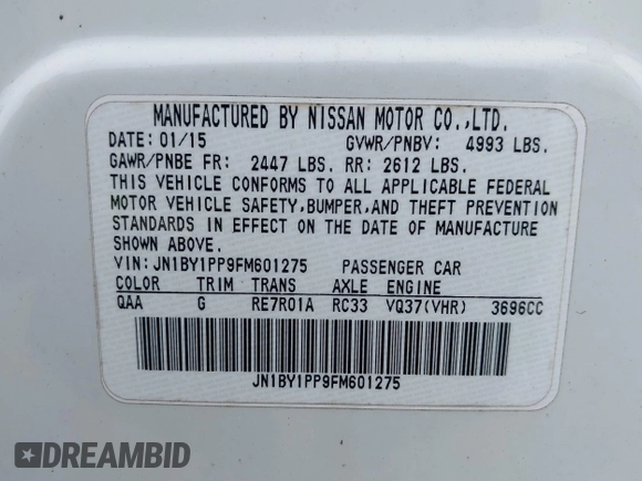 2015 Infiniti Q70 with VIN JN1BY1PP9FM601275, listed as a IAAI auction lot 41641734 with Not provided miles and . Bid and sale history available at DreamBid. Image 9.