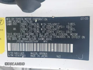 2006 Toyota Highlander z VIN JTEEW21A660007644, wystawiony jako IAAI lot #42155550 z przebiegiem 246 034 mil mil oraz . Historia ofert i sprzedaży dostępna na DreamBid. Obrazek 9.
