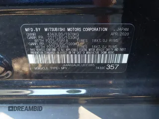2020 Mitsubishi Outlander Sport ES 2.0 with VIN JA4AR3AUXLU031065, listed as a IAAI auction lot 40655265 with 94,138 mi miles. Bid and sale history available at carsss.com. Image 9.