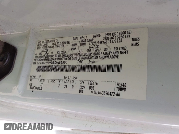 2011 Ford Econoline Cargo Commercial with VIN 1FTNS1EW0BDA65560, listed as a IAAI auction lot 42023428 with 267,279 mi miles. Bid and sale history available at carsss.com. Image 9.