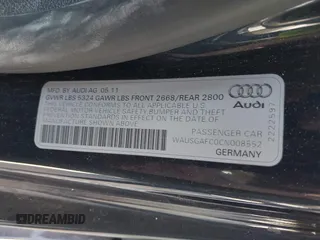 2012 Audi A7 Prestige with VIN WAUSGAFC0CN008552, listed as a IAAI auction lot 42068614 with 107,400 mi miles and . Bid and sale history available at DreamBid. Image 9.