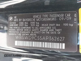 2010 BMW M3 with VIN WBSWD9C55AP362627, listed as a IAAI auction lot 42458127 with 106,989 mi miles and . Bid and sale history available at DreamBid. Image 9.