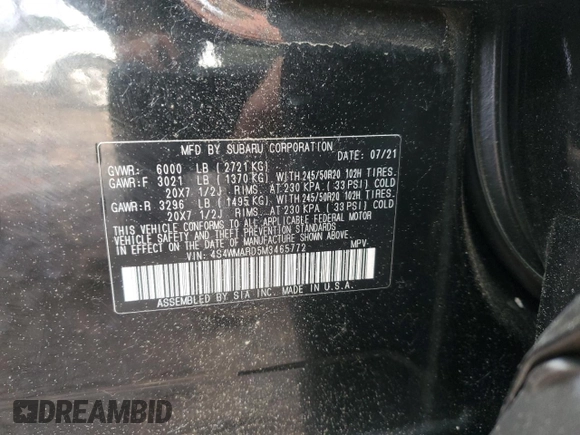 2021 Subaru Ascent Touring z VIN 4S4WMARD5M3465772, wystawiony jako Copart lot #57302985 z przebiegiem 47 470 mil mil oraz Szkoda całkowita • Salvage title. Historia ofert i sprzedaży dostępna na DreamBid. Obrazek 13.
