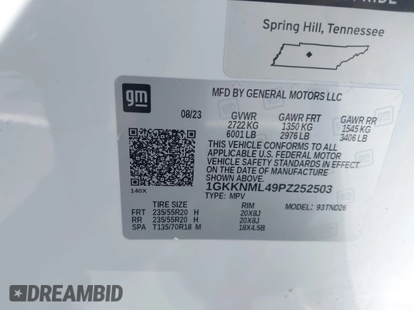 2023 GMC Acadia SLT z VIN 1GKKNML49PZ252503, wystawiony jako IAAI lot #42040153 z przebiegiem 13 339 mil mil oraz . Historia ofert i sprzedaży dostępna na DreamBid. Obrazek 9.