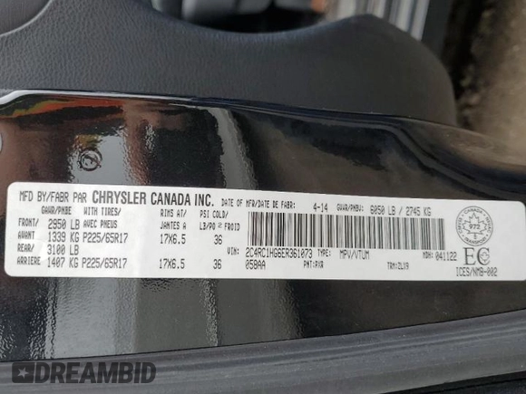 2014 Chrysler Town & Country S with VIN 2C4RC1HG6ER361073, listed as a Copart auction lot 55786985 with 258,233 mi miles and Clean Title. Bid and sale history available at DreamBid. Image 14.